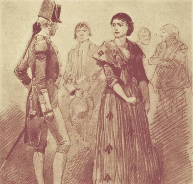 A 19 th century engraving of a female convict for transportation.