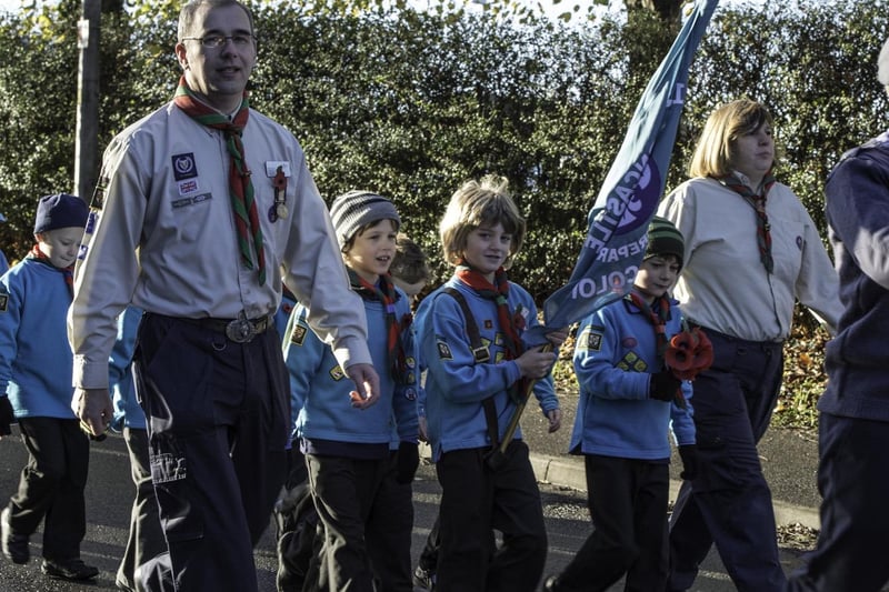 Horncastle Cub Scouts taking part in the Horncastle Remembrance Sunday parade.