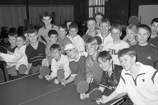 The table tennis players during a break.