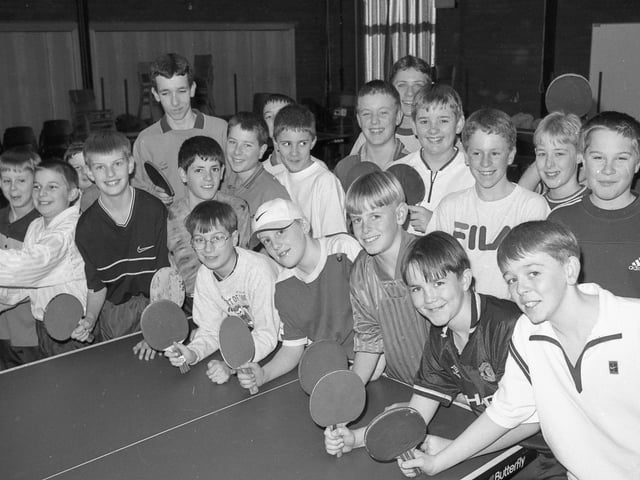 The table tennis players during a break.