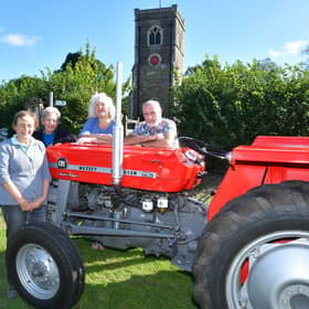 Open weekend at Hemingby church, which turned into a museum of bygone farming days. L-R Gillian Sach (organiser), Margaret Greenway, Alison Fairchild (organiser) and Julian Fairchild.