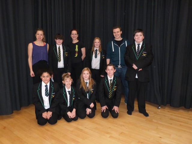 Theatre company Box Clever paying a visit to Caistor Yarborough Academy to help bring Shakespeare to life. The actors performed a contemporary adaptation of Macbeth to Year Nine pupils, ahead of them taking on the text in Year 10. The troupe also spent time with Year Seven pupils, delivering a workshop that aimed to offer an introduction to the Bard. Pictured alongside Year Seven pupils are actors (from left) Maria Gray, Emma Butcher and Alan Magor.