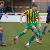 Action from Skegness Town’s trip to Sherwood (in blue) on Saturday. Photo: Jason Chadwick.