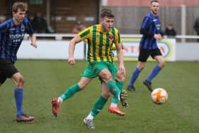 Action from Skegness Town’s trip to Sherwood (in blue) on Saturday. Photo: Jason Chadwick.