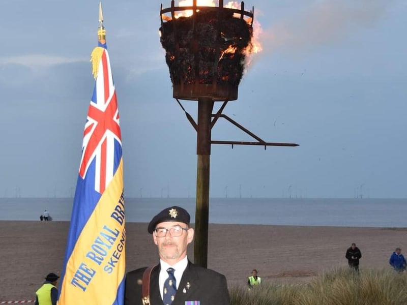 Kevin Woolley, Standard Bearer for the Skegness branch of the Royal Britrish Legion, at the beacon lighting.