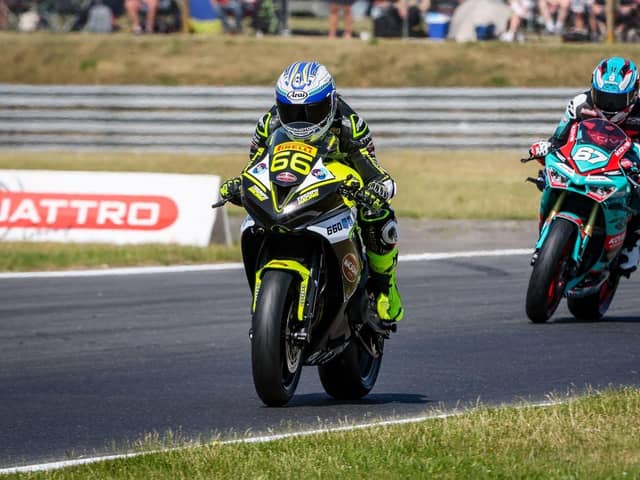 Katie powers out of Nelson Corner, Snetterton