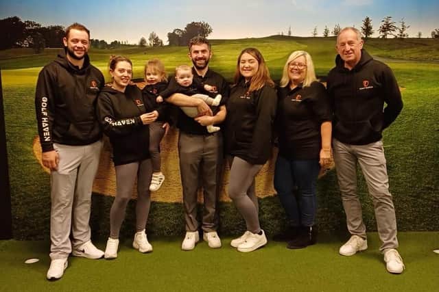 Pictured (from left) James Hodgson, his wife Brittany, his daughter Daisy, his sister's boyfriend James, their son Jacob, his sister Natalie, James and Natalie's mum Sandra, and Steve Hodgson.