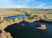 An aerial view of Riverslea Farm and its lakes.