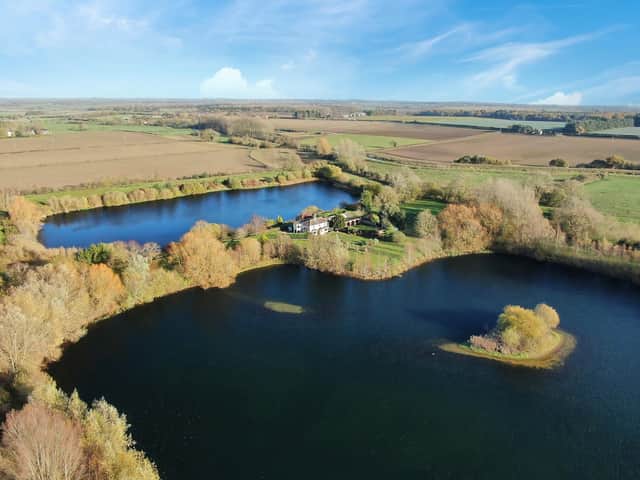 An aerial view of Riverslea Farm and its lakes.