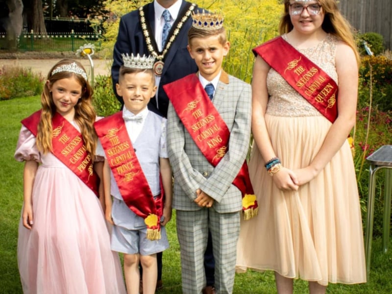 Mayor of Skegness Coun Jimmy Brookes with the new Skegness Royalty - Princess - Lilly Lemon; Prince - Eli Parker; King - Barnaby Jackson; and Queen - Amelia Haynes.