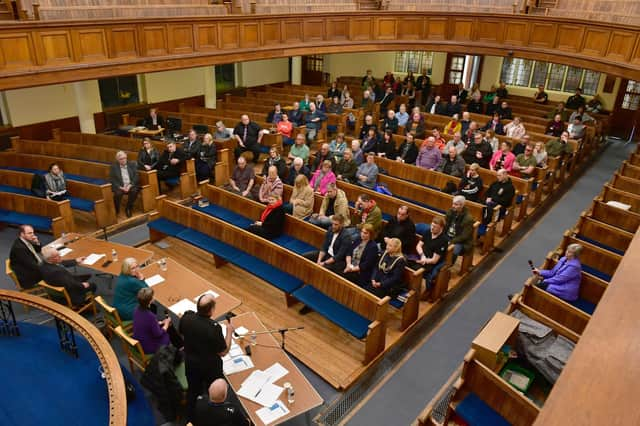 The public safety meeting was held at the Centenary Methodist Church in Boston on Friday evening.