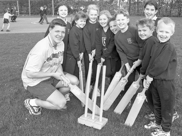 Youngsters from St Mary's School, Boston, alongside Niall Young from the Lincolnshire Cricket Board. Niall would be spending six weeks at the school offering youngsters coaching tips.
