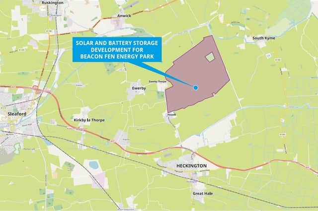 The remaining, scaled back scheme for the Beacon solar energy park, north of Heckington.