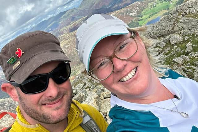 Steve and Donna Harrison on Wetherlam peak, in the Lake District