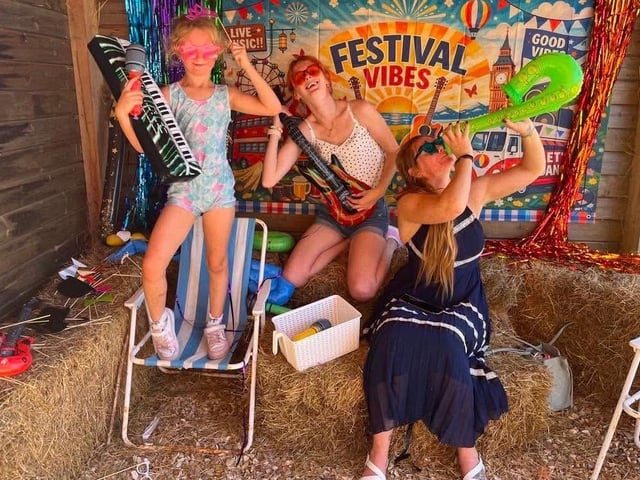 Festival goers, Edith Jackson, Hannah Benson and Samantha Whiteley at Meadows Park Granny jam..