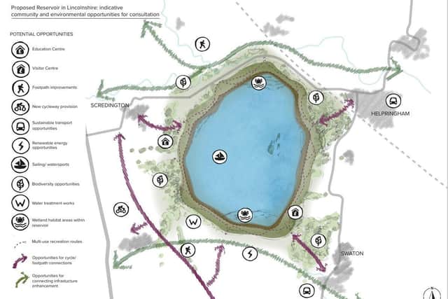 A map layout of the proposed reservoir with suggested environment, conservation and leisure opportunities.