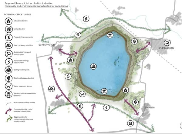 A map layout of the proposed reservoir with suggested environment, conservation and leisure opportunities.