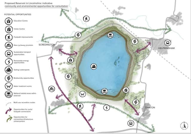 A map layout of the proposed reservoir with suggested environment, conservation and leisure opportunities.