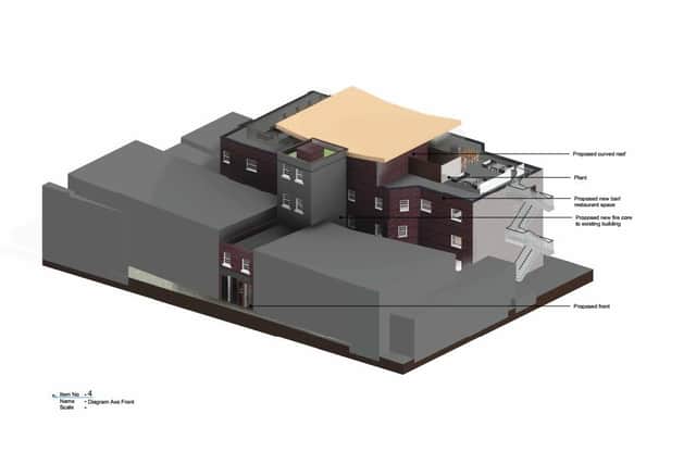 Another angle on the proposed extension for the former Scala Theatre, in Boston.