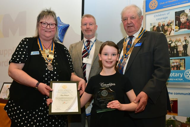 Ellie Adams of William Alvey School, with L-R Paula Ireland, Shaun Farrington - William Alvey School headteacher, Graham Reams