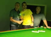 From left - snooker tournament winner Steve Caithness, Anthony Wood and runner up Dave Corder.