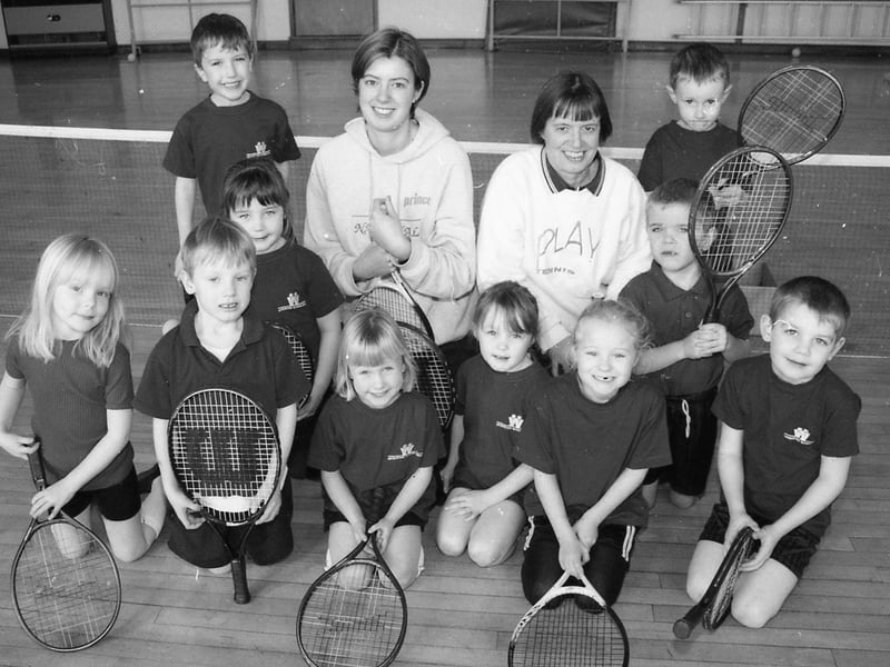 Tennis coach Mary Smura (centre, right) and her daughter Clare, with pupils of Wyberton Primary School at the first of a series of tennis taster sessions for first year pupils.