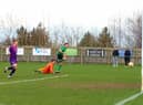 Joe Smith slots home Sleaford's opener on Saturday. Photo: Steve W Davies Photography.