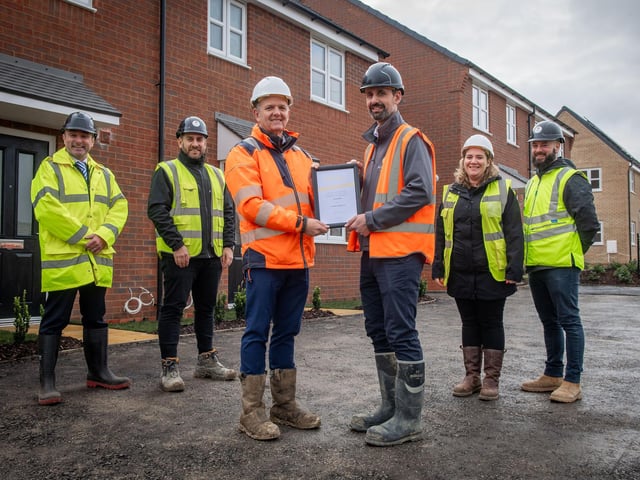 2. Pictured (L-R): Ian Clarke - LABC Warranty, Darren Price - Allison Home Contracts Manager, Steve Pettigrew - LABC Warranty, Andrew Smith - Allison Homes Project Manager, Leanne Hunt - Accent Homes Development Manager and Steve Kidd - Allison Homes Assistant Site Manager