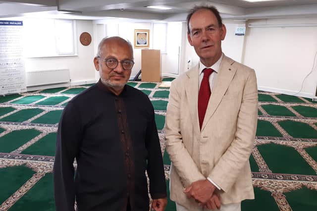 Imam Abdul Hamid Qureshi with Coun Mike Gilbert at Boston Mosque and Islamic Centre, in Horncastle Road.