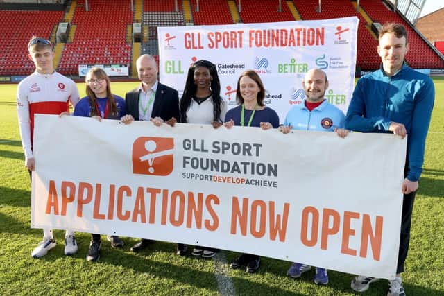 Pictured at the national launch of the GSF Awards 2026 are (left to right) Max Murray (athlete), Anna Nicholson (athlete), Tony Wallace (GLL Regional Director), Susan Folorunso (athlete), Louise Smith (GSF Programme), Travis Holley (athlete) and Liam Reveley (athlete)