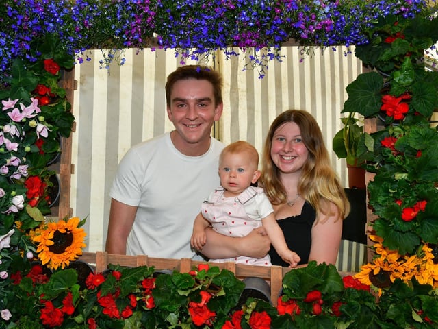 A family flower selfie in the horticulture tent.