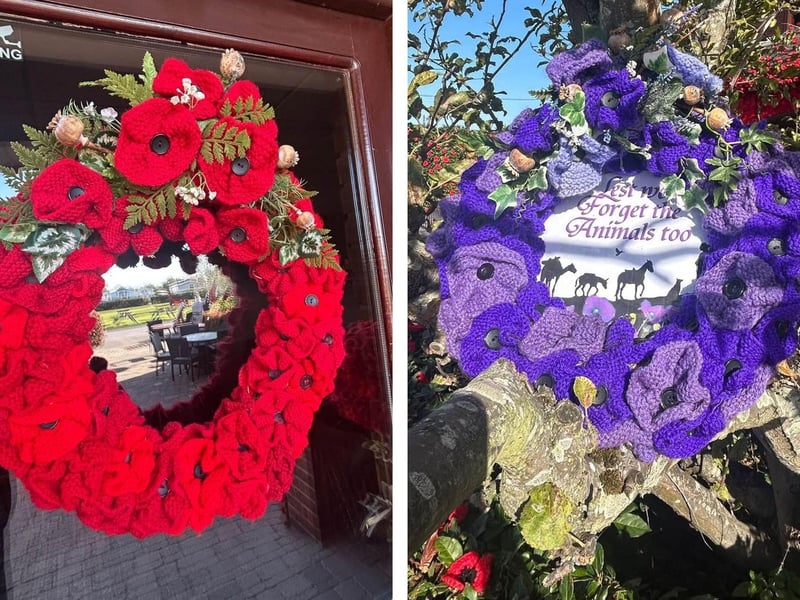 Wreaths - including a purple poppy wreath for the animals that served with in conflict.