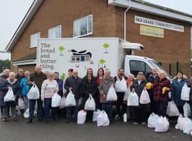 The Bread and Butter Thing (TBBT) with residents outside Old Leak Community Centre.