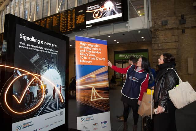 The ECDP team have been talking to passengers at King's Cross about upcoming disruption caused by upgade work to the East Coast Main Line. Photo: Network Rail