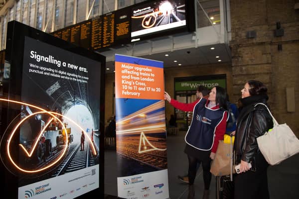 The ECDP team have been talking to passengers at King's Cross about upcoming disruption caused by upgade work to the East Coast Main Line. Photo: Network Rail