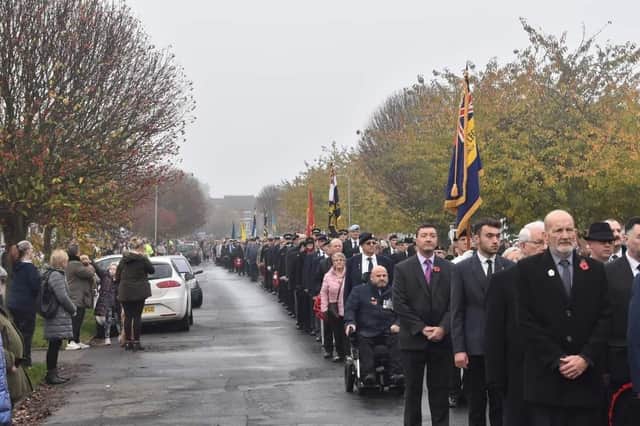 The Remembrance Day parade to the memorial at St Matthew's Church in Skegness.