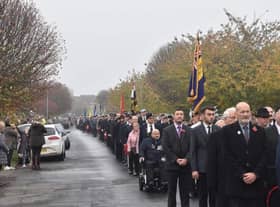The Remembrance Day parade to the memorial at St Matthew's Church in Skegness.