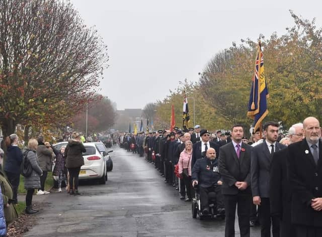 The Remembrance Day parade to the memorial at St Matthew's Church in Skegness.
