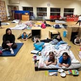 Coningsby St Michael's pupils's Big Sleepout, with teacher Ebony Parker (left).