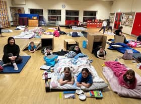 Coningsby St Michael's pupils's Big Sleepout, with teacher Ebony Parker (left).