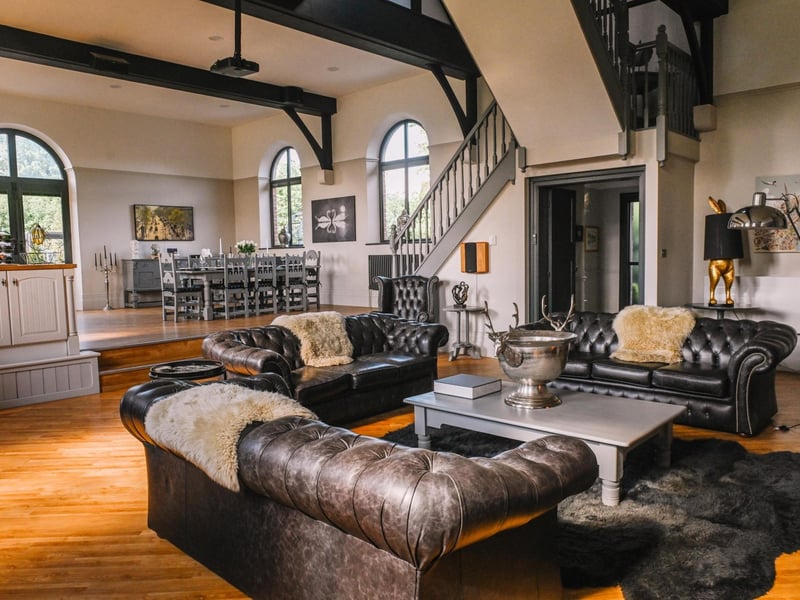 Another angle on the open-plan kitchen, dining, and living area.