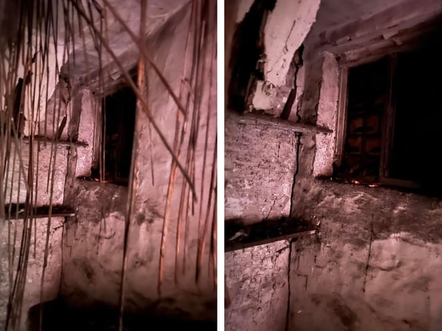 LEFT: The room at the end of the corridor. RIGHT: The high, barred, sealed window.