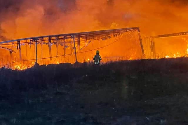 Nine artic trailers were damaged by fire in Hemswell Cliff. Photo by Kirton in Lindsey Fire Station.