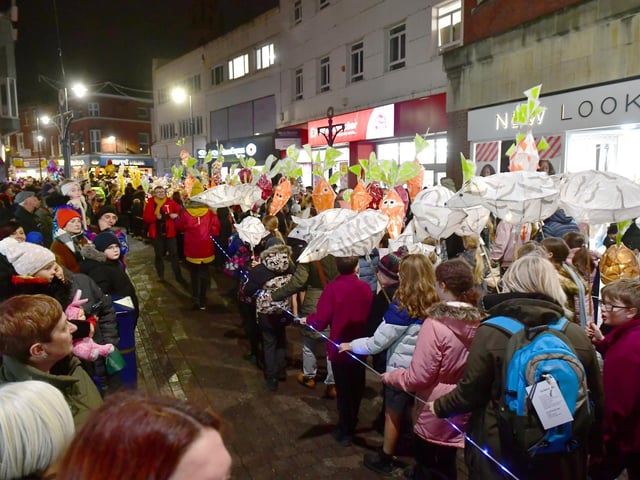 Crowds watching the Illuminate Parade in Strait Bargate.