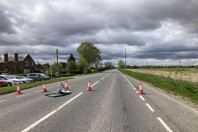 The closed A52 Swineshead Road near Boston.