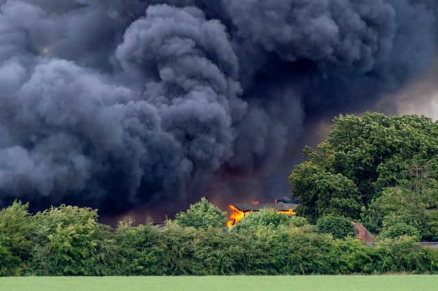 The fire at a farm in Gipsey Bridge on Saturday. Thankfully no one was injured. Photos by John Aron.