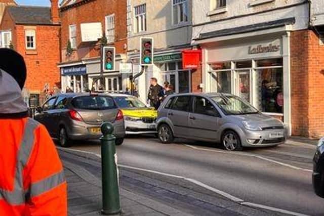 Police with the abandoned Fiesta on Thursday in Southgate, Sleaford. Photo: Simon Maney