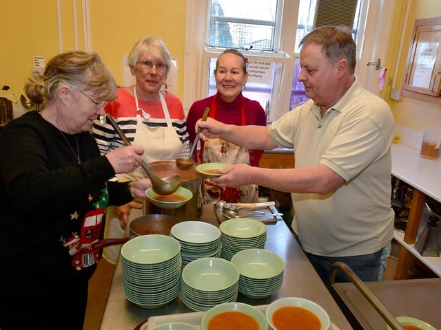 First course is served Sue Alldread (left) and the kitchen team Jan Ward, Leone Harding and Phill Lewis