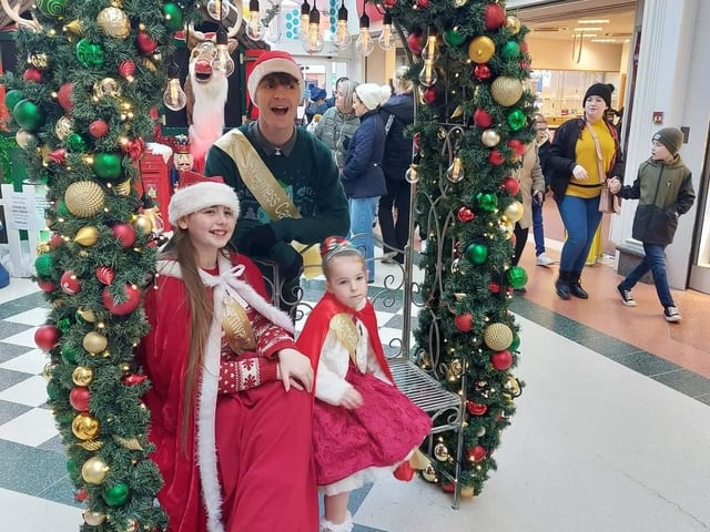 Carnival Royalty getting into the swing of things exploring the wonderful Christmas decorations in the Hildreds Centre by ,manager Steve Andrews and his team.