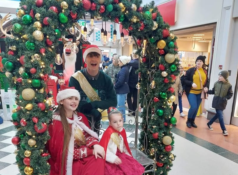 Carnival Royalty getting into the swing of things exploring the wonderful Christmas decorations in the Hildreds Centre by ,manager Steve Andrews  and his team.